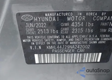 2022 Hyundai Sonata Sel Plus from USA, damaged, VIN KMHL44J29NA242002